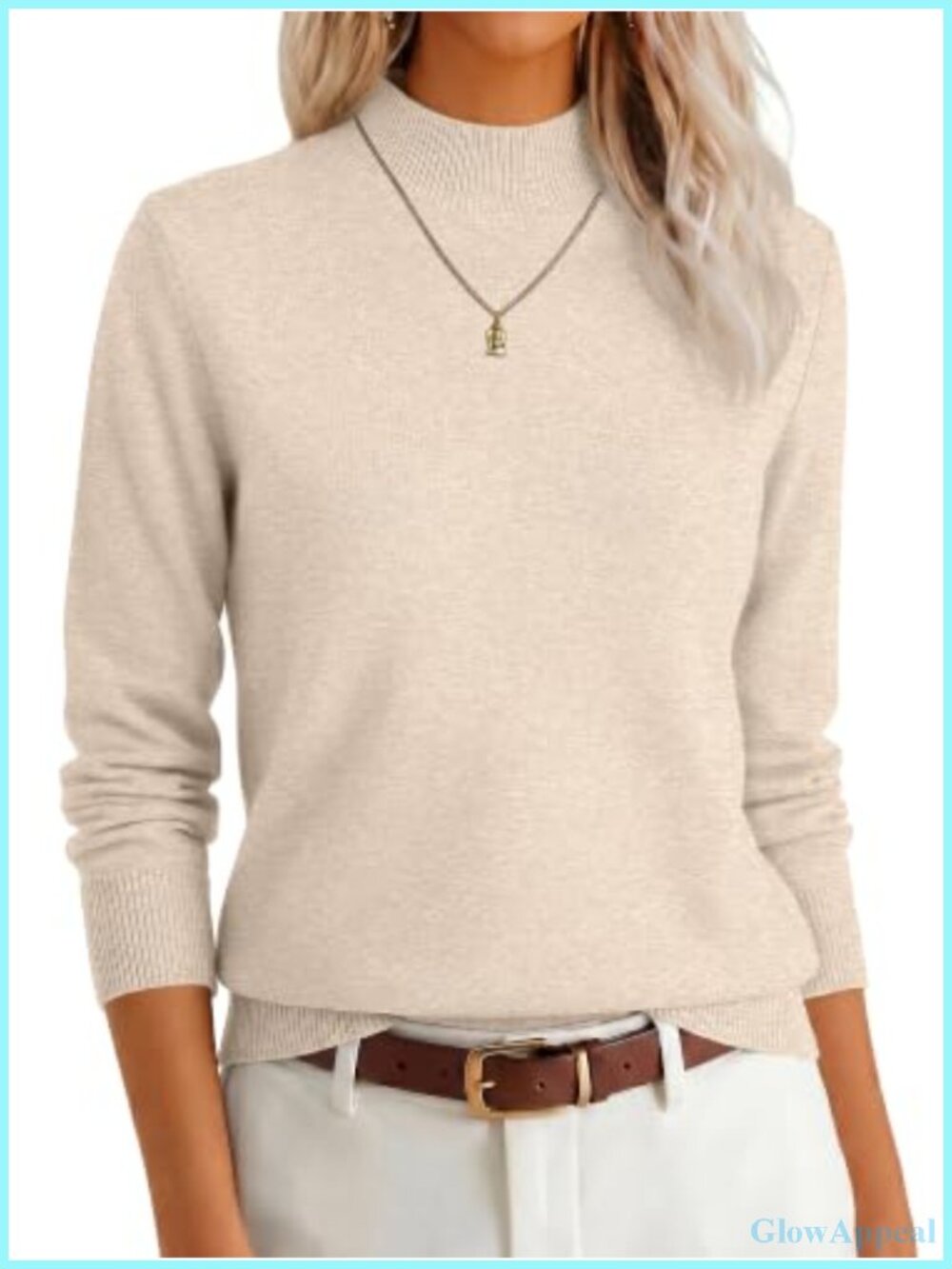 Women's Long Sleeve Mock Neck Pullover Sweater Ribbed Regular Fit